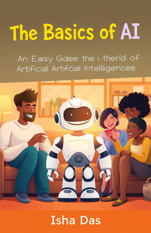 A cozy living room scene featuring a friendly robot interacting with a diverse group of people, showcasing the integration of artificial intelligence into daily life