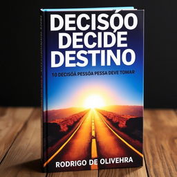 Capa de livro impactante e vibrante, com o título "DECISÃO DECIDE DESTINO" em letras grandes e atraentes no topo, utilizando uma fonte moderna
