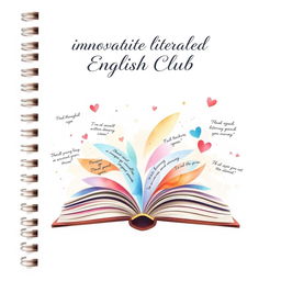 An aesthetically pleasing notebook cover design for 'Innovative English Club', featuring a serene pastel palette of soft pinks and blues