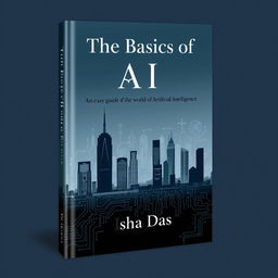 An elegant book cover featuring a sophisticated blend of a modern city skyline and abstract digital elements, such as intricate circuit patterns and subtle icons representing AI applications like smart home devices and data analytics