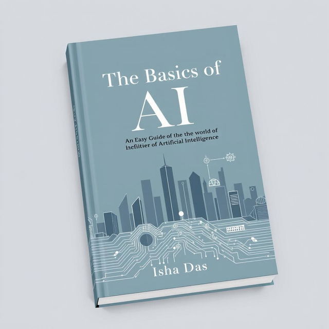 An elegant book cover featuring a sophisticated blend of a modern city skyline and abstract digital elements, such as intricate circuit patterns and subtle icons representing AI applications like smart home devices and data analytics