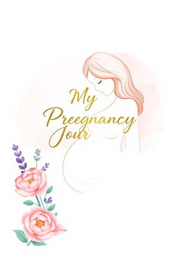 An elegant, minimalist pregnancy journal cover design featuring soft pastel colors like blush pink and mint green