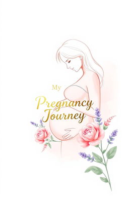 An elegant, minimalist pregnancy journal cover design featuring soft pastel colors like blush pink and mint green
