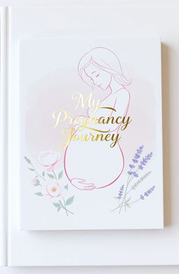 An elegant, minimalist pregnancy journal cover design featuring soft pastel colors like blush pink and mint green