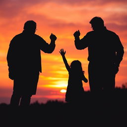 A striking silhouette of grandparents holding their granddaughter's hands, all positioned with their backs to the viewer