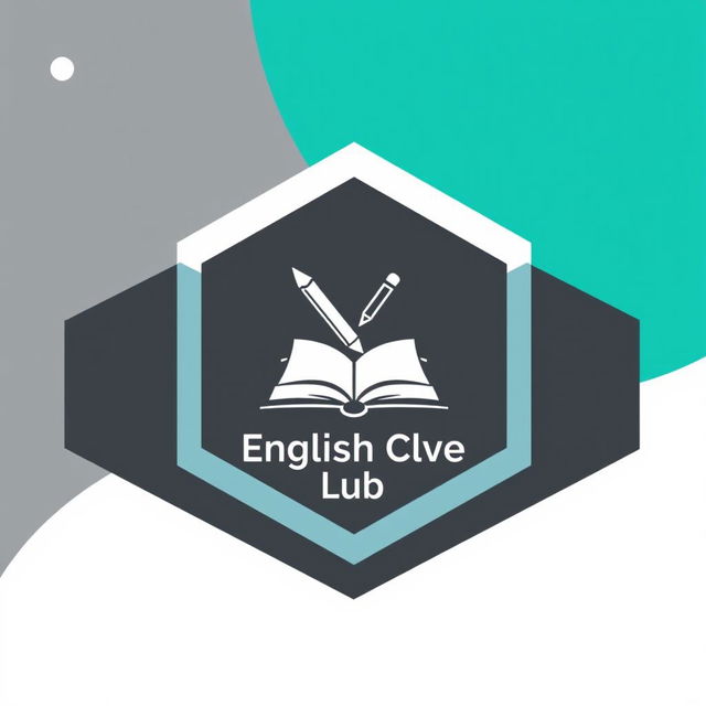 A modern and aesthetic notebook cover design for 'Innovative English Club', featuring a sleek, minimalist approach with a vibrant color palette of teal, charcoal gray, and bright white