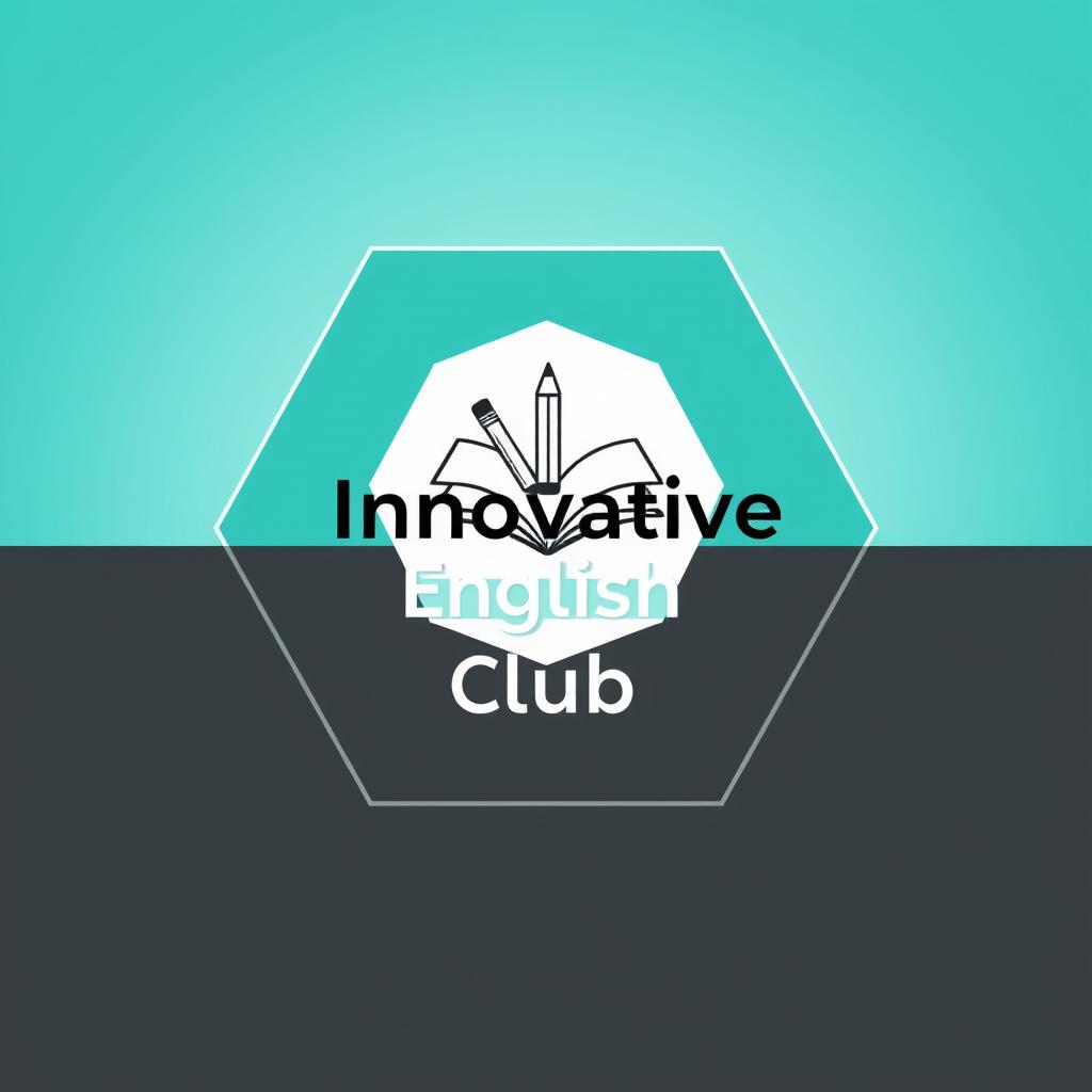 A modern and aesthetic notebook cover design for 'Innovative English Club', featuring a sleek, minimalist approach with a vibrant color palette of teal, charcoal gray, and bright white