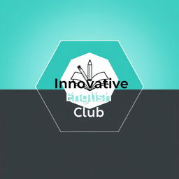 A modern and aesthetic notebook cover design for 'Innovative English Club', featuring a sleek, minimalist approach with a vibrant color palette of teal, charcoal gray, and bright white