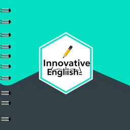 A modern and aesthetic notebook cover design for 'Innovative English Club', featuring a sleek, minimalist approach with a vibrant color palette of teal, charcoal gray, and bright white