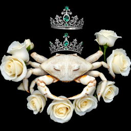 A striking composition featuring a white crab resting on a solid black background