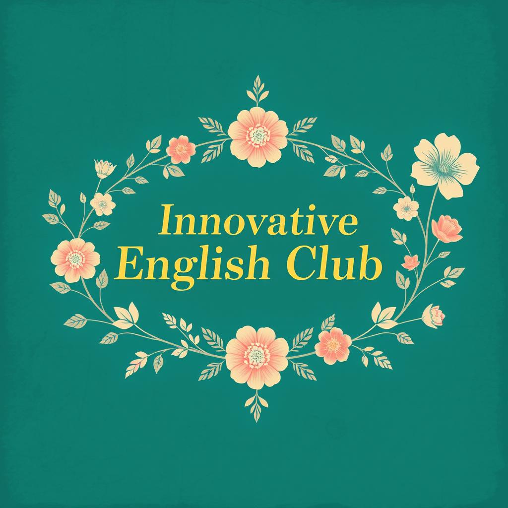 An elegant and artistic notebook cover design for 'Innovative English Club', combining vintage and modern aesthetics