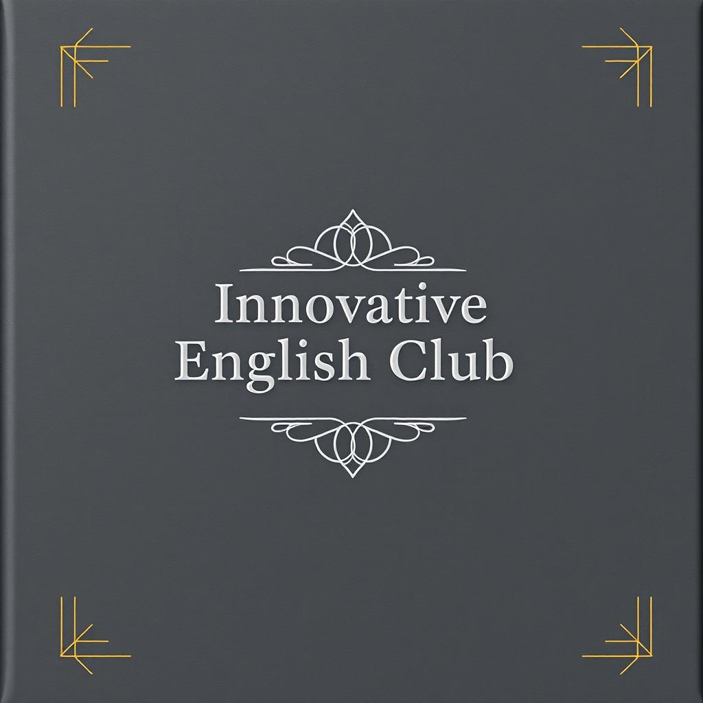 An elegant A5 landscape notebook cover design for 'Innovative English Club', featuring a timeless and gender-neutral aesthetic