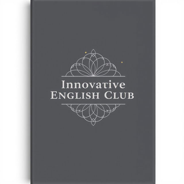 An elegant A5 landscape notebook cover design for 'Innovative English Club', featuring a timeless and gender-neutral aesthetic