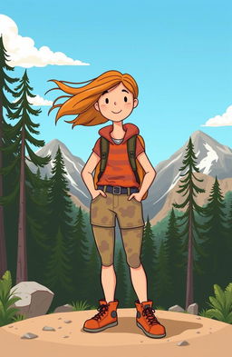 A cartoon illustration of a simple lady who loves adventures, depicted without a face