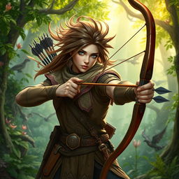 A Githzerai ranger, set in the vibrant Dungeons & Dragons world, skillfully poised with a beautifully crafted longbow