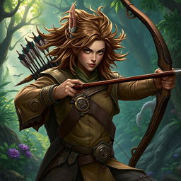 A Githzerai ranger, set in the vibrant Dungeons & Dragons world, skillfully poised with a beautifully crafted longbow