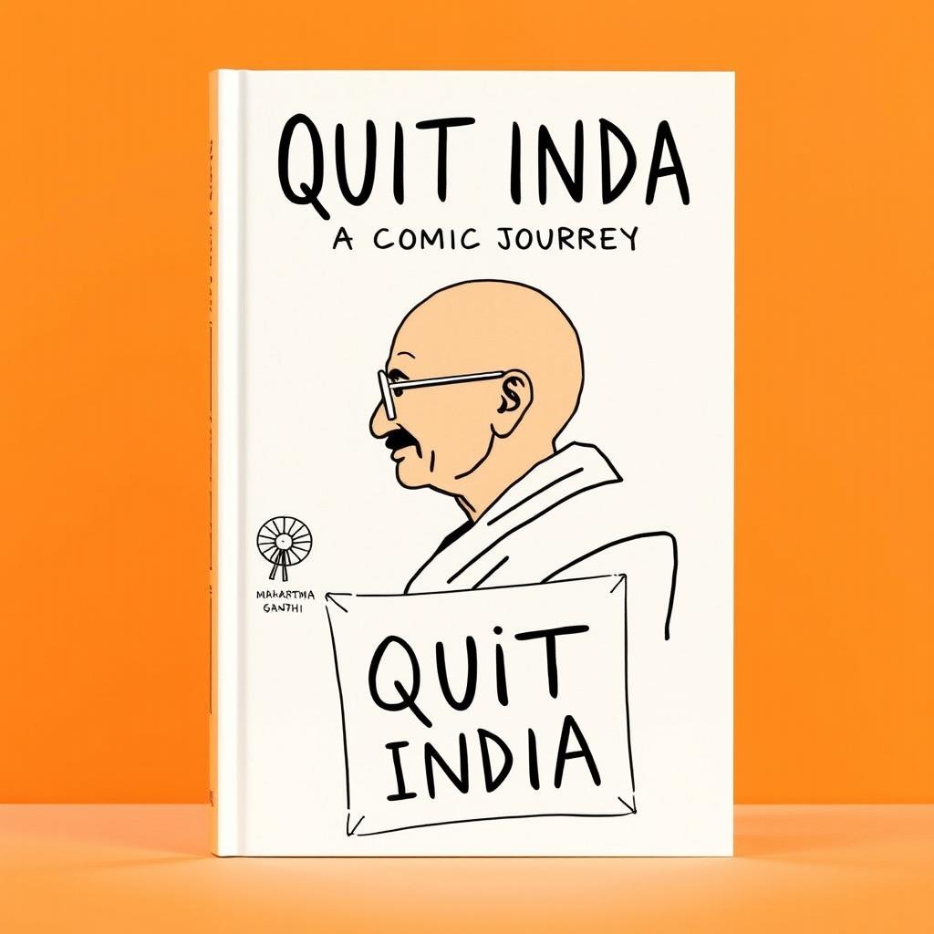 A book cover design titled "Quit India: A Comic Journey" featuring a highly simplified and focused aesthetic