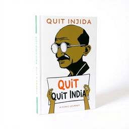 A book cover design titled "Quit India: A Comic Journey" featuring a clean and minimalistic aesthetic