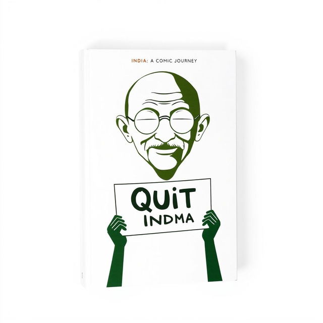 A book cover design titled "Quit India: A Comic Journey" featuring a clean and minimalistic aesthetic