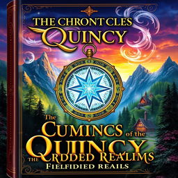 A fantastical book cover design for "The Chronicles of Quincy: Compass of the Forbidden Realms"