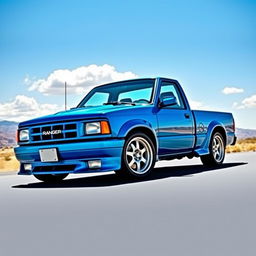 A stunning 1994 Ranger pickup truck with a simple cab design, lowered to enhance its sporty aesthetic