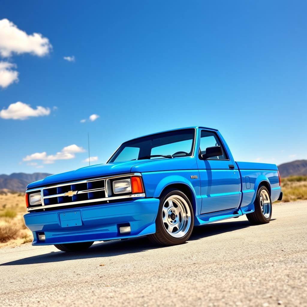 A stunning 1994 Ranger pickup truck with a simple cab design, lowered to enhance its sporty aesthetic