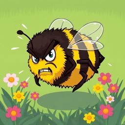 An angry bumblebee character designed in vibrant pixel art style