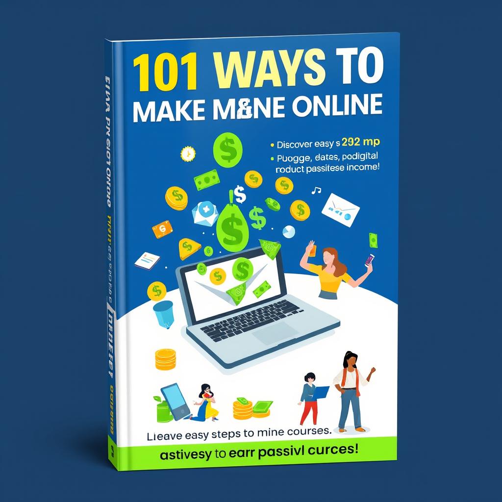 Create a visually compelling book cover for a guide titled "101 Ways to Make Money Online"