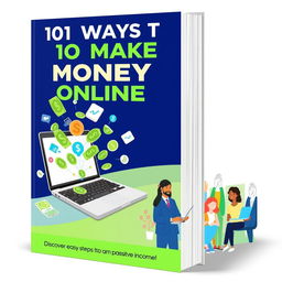 Create a visually compelling book cover for a guide titled "101 Ways to Make Money Online"