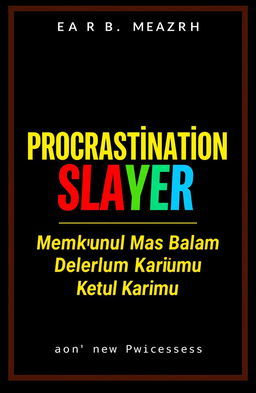 An e-book cover for *"Procrastination Slayer: Membunuh Malas Sebelum Membunuh Karirmu"*, featuring a bold, modern font for the title that emphasizes urgency and empowerment, designed to inspire motivation and productivity