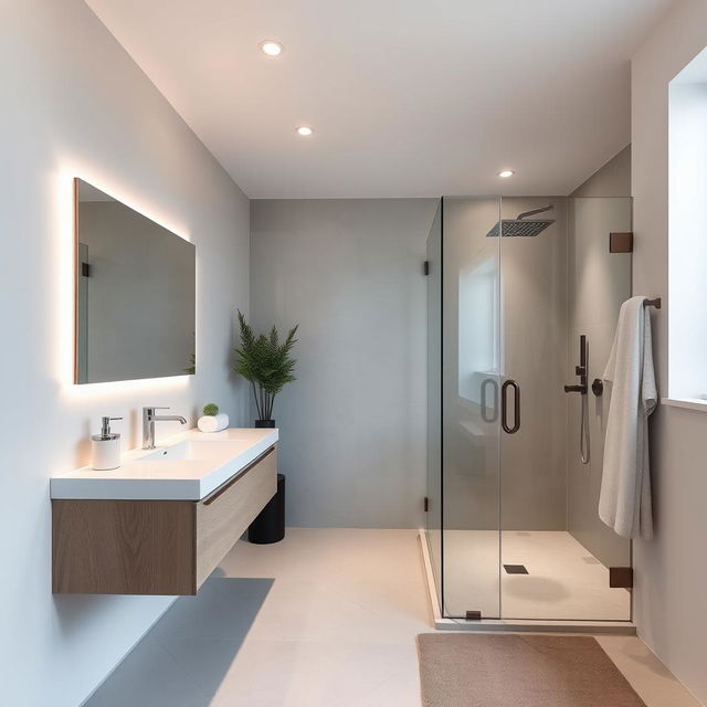 A modern bathroom design featuring sleek lines and minimalist aesthetics