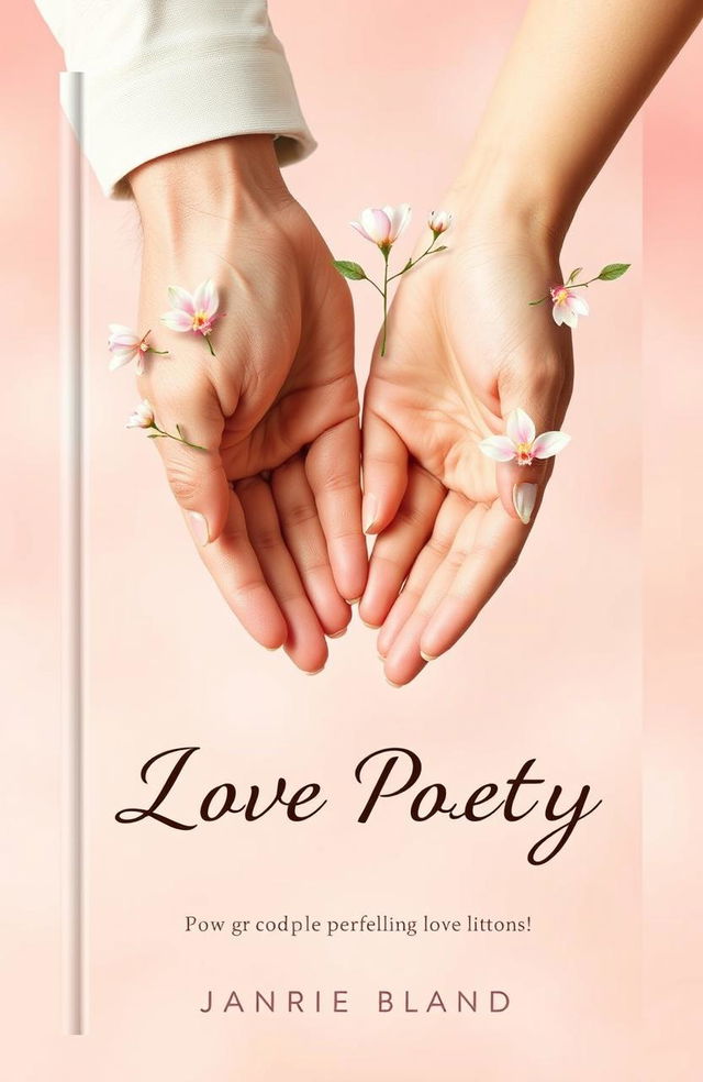 A romantic book cover design featuring two delicate hands, one male and one female, reaching towards each other but with a tender gap between them, symbolizing connection and yearning