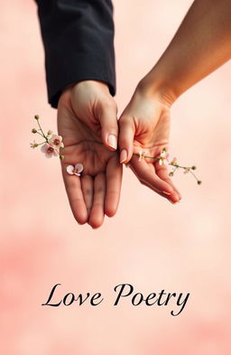 A romantic book cover design featuring two delicate hands, one male and one female, reaching towards each other but with a tender gap between them, symbolizing connection and yearning