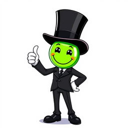 A character dressed in a sleek black suit with a top hat, giving a thumbs-up gesture