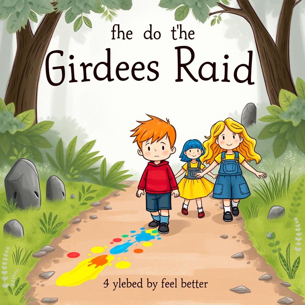 An illustrated children's book cover featuring a sad 5-year-old boy walking down a nature path surrounded by gray scenery