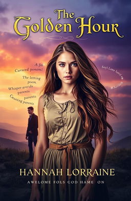 A captivating novel cover for 'The Golden Hour', featuring a mysterious and enchanting atmosphere