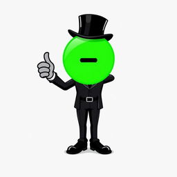 A character dressed in a chic black suit with a top hat, giving a thumbs-up gesture
