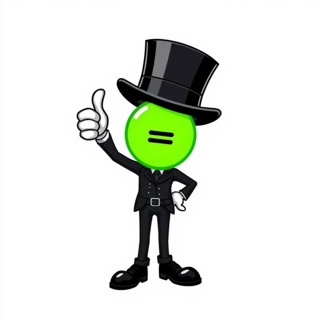 A character dressed in a chic black suit with a top hat, giving a thumbs-up gesture