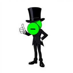 A character dressed in a chic black suit with a top hat, giving a thumbs-up gesture