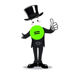 A character dressed in a stylish black suit with a top hat, giving a thumbs-up gesture