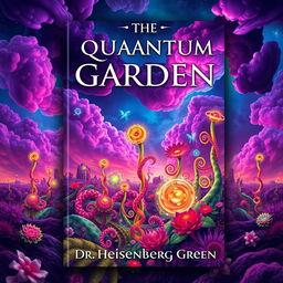 A fantastical book cover design for "The Quantum Garden" by Dr