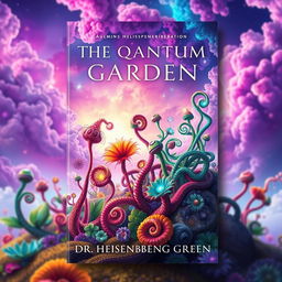 A fantastical book cover design for "The Quantum Garden" by Dr