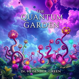 A fantastical book cover design for "The Quantum Garden" by Dr