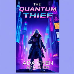 A vibrant book cover design for 'The Quantum Thief' by Ada Chen