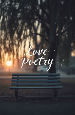 A beautifully melancholic poster design for a love poetry book, featuring an elegant, soft color palette of muted blues and warm greys