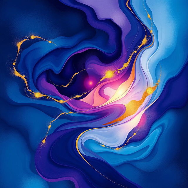 An abstract cover design that encapsulates a philosophical attitude toward life and existence, featuring a harmonious blend of colors such as deep blues, vibrant purples, and soft golds