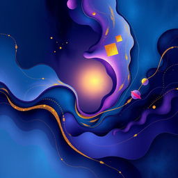 An abstract cover design that encapsulates a philosophical attitude toward life and existence, featuring a harmonious blend of colors such as deep blues, vibrant purples, and soft golds