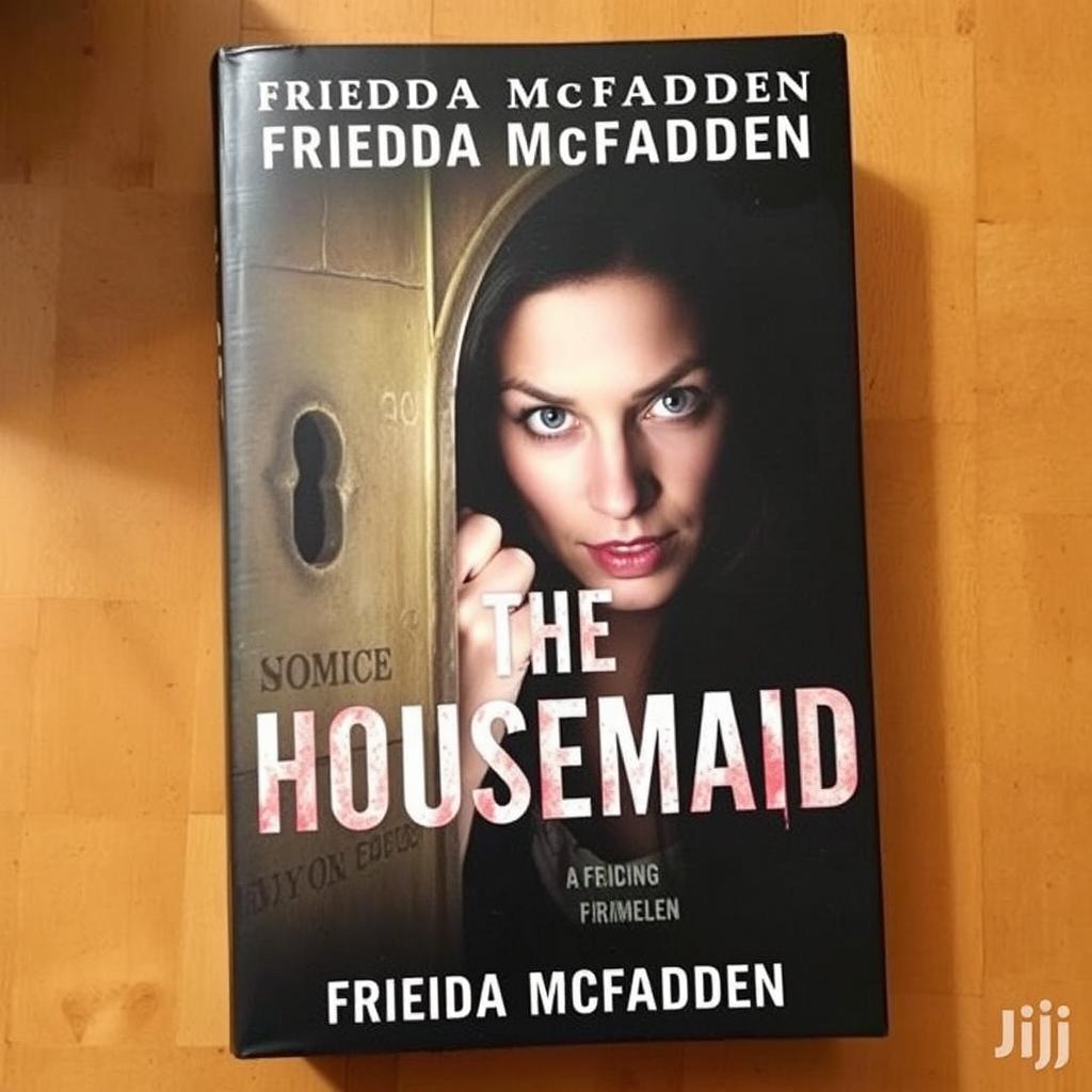 The cover of a psychological thriller book titled "The Housemaid" by Freida McFadden, featuring an eerie and suspenseful atmosphere