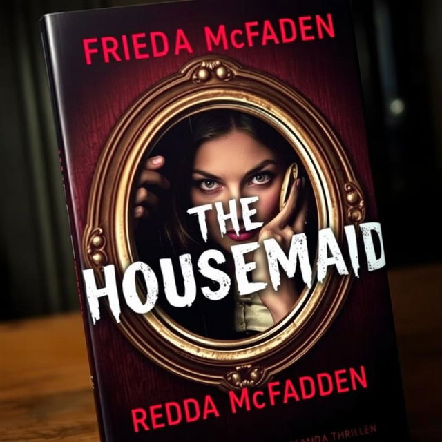 The cover of a psychological thriller book titled "The Housemaid" by Freida McFadden, featuring an eerie and suspenseful atmosphere