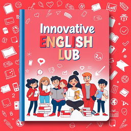 A captivating cover design for an innovative English club notebook, tailored for bachelor degree students, featuring cartoon-style animated characters
